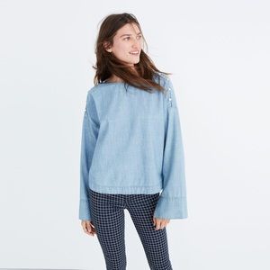 Madewell Cold Shoulder Top Indigo Denim Button